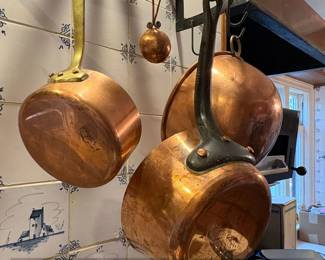 Vintage French Copper Cookware Set with Pot Rack second image