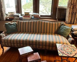 French Provincial Style Sofa with Striped Upholstery