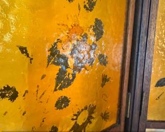 Victorian Style FourPanel Folding Screen with Amber Textured Glass and Fretwork second image