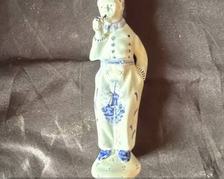 Delfts Blue Porcelain Figurine of a Man with Pipe and Lute