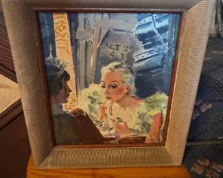 Vintage Painting of Woman Applying Makeup