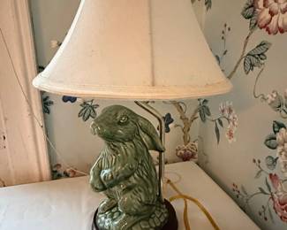 Vintage Green Ceramic Rabbit Lamp by Glenna Jean