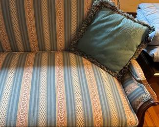 French Provincial Style Sofa with Striped Upholstery second image