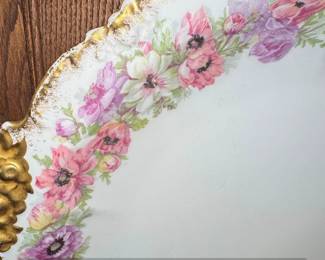 Vintage Jean Pouyat Limoges Porcelain Serving Platter with Floral Motif and Gilt Accents second image