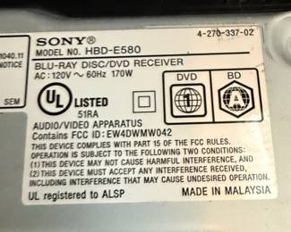 Sony Blu-ray Disc/DVD Receiver HBD-E580