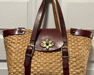 Etienne Aigner Woven Straw & Leather Handbag