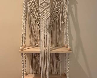 Boho Macrame Wall Shelf with Wooden Planks