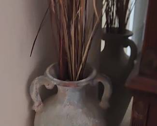 Large Distressed Terracotta Amphora Vase with Dried Grasses