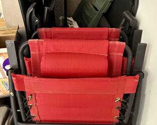 Red Bungee Cord Laced Folding Lounge Chairs