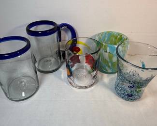Set of 5 Hand-Blown Glass Tumblers and Mug