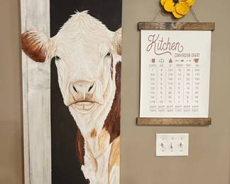 Cow Portrait Wall Art with Kitchen Conversion Chart