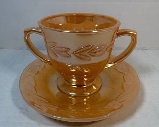 Fire-King Laurel Peach Lusterware Cup and Saucer Set