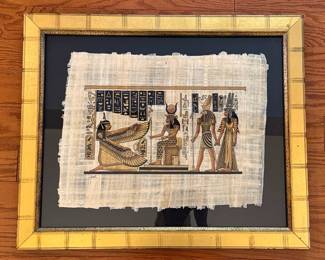 Egyptian Papyrus Painting of Isis, Osiris, and Anubis