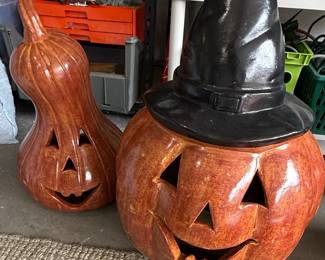Ceramic Jack-o'-Lantern with Witch Hat and Gourd Set