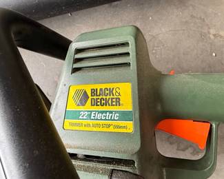 Ryobi 18V Blower, Black & Decker 22" Electric Trimmer, and Worx 24V Trimmer