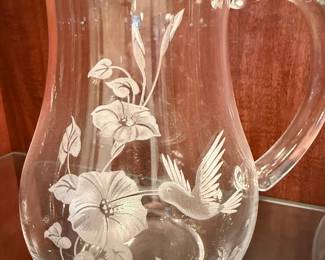 Crystal Etched Glass Pitcher and Decanter Set
