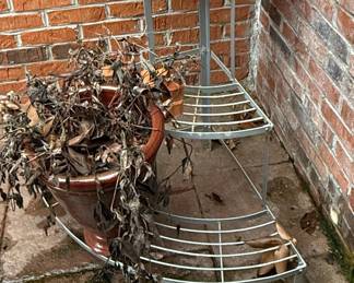 Corner Tiered Metal Plant Stand with Dark Brown Planter