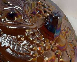 Amber Iridescent Carnival Glass Fruit Bowl