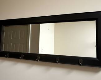 Dark Wood Framed Rectangular Mirror with 5 Hooks