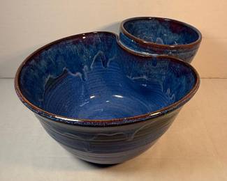 Handmade Ceramic Serving Bowl Set with Blue Glaze by Bench,  2013