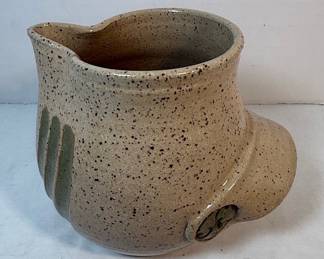 Handmade Ceramic Pitcher with Green Glaze Accents