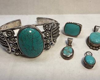 Mexican Sterling Silver Turquoise Jewelry Set