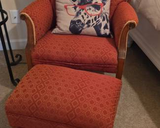 Wingback Armchair and Ottoman Set with Geometric Pattern Upholstery
