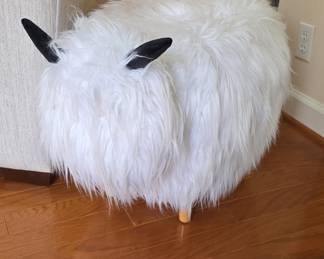 White Yak Ottoman with Wooden Legs