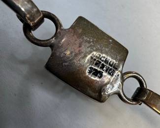 Vintage Mexican Sterling Silver Inlay Bangle Bracelet