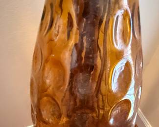 Large Amber Bubble Art Glass Genie Bottle Vase