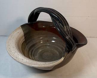 Hand-Thrown Ceramic Basket with Twisted Handle by Thomas