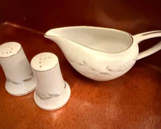 Kaysons Fine China "Golden Fantasy" Gravy Boat and Salt and Pepper Shakers Set