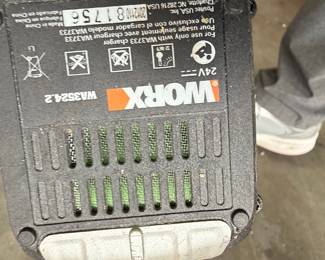 Ryobi 18V Blower, Black & Decker 22" Electric Trimmer, and Worx 24V Trimmer