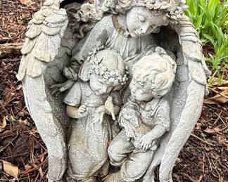Angel with Children, Bird and Rabbit Garden Statue