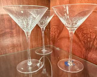 Set of 3 Etched Crystal Martini Glasses