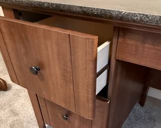 Wood Executive Desk and File Cabinet Set with Faux Granite Tops