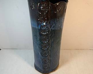 Handmade Ceramic Vase with Embossed Floral Pattern