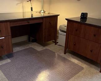 Wood Executive Desk and File Cabinet Set with Faux Granite Tops