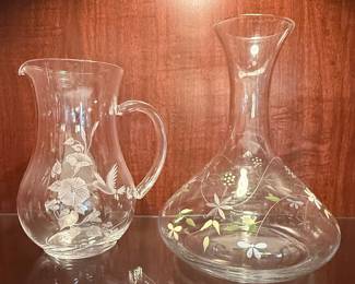 Crystal Etched Glass Pitcher and Decanter Set