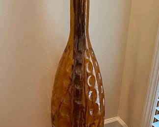 Large Amber Bubble Art Glass Genie Bottle Vase