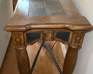 Cherry, Slate, and Iron Rustic Slate Tile Hall Console Sofa Table