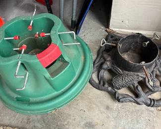 Christmas Tree, Stands and Lighted Rattan Snowman Decoration