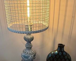 Distressed Blue Cage Table Lamp