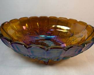 Amber Iridescent Carnival Glass Fruit Bowl