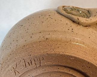 Handmade Ceramic Pitcher with Green Glaze Accents