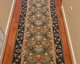Runner Rug - Sage Green with Navy Blue and Red Accents