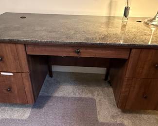 Wood Executive Desk and File Cabinet Set with Faux Granite Tops