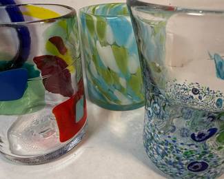 Set of 5 Hand-Blown Glass Tumblers and Mug