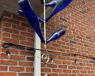 Upcycled Cobalt Blue Bottle Wind Chime with Copper Kinetic Sculpture