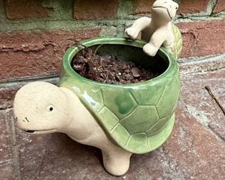 Ceramic Turtle Planter with Baby Turtle